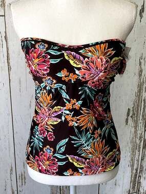 Into The Bleu Brown And Multicolor Floral Halter Tankini